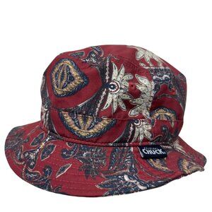 Vintage Paisley Bucket Hat Red Print Floppy Beachwear Chuck Cap